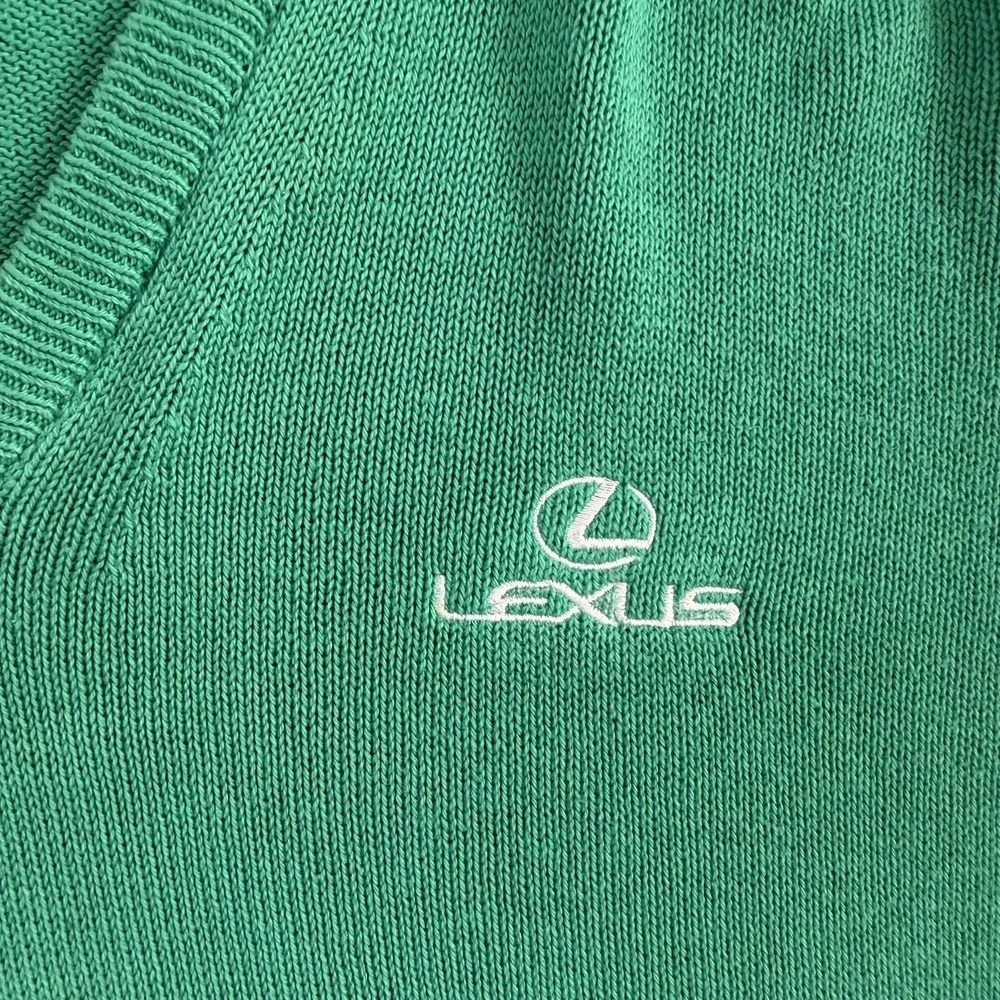 Vintage Lexus Sweater Mens XL Green Tight Knit V Neck Pullover USA
